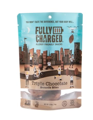 Fully Charged Allergy-Friendly Snacks | Triple Chocolate Brownie Bites Snack Cakes | Gluten-Free | Top 14 Food Allergen-Free | No High Fructose Corn Syrup | Peanut & Tree Nut Free (contains Coconut) | Wheat, Egg, Soy, & Dairy Free | Organic | Non GMO | Vegan | Plant Based | Kosher | Healthy Dessert Pastry Baked Goods Snacks For Adults & Kids | 1 Pack | 6 Pieces