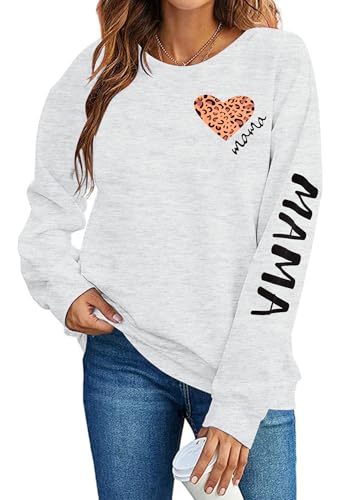 Image of SFHFY Mama Crewneck Sweatshirt Women: Lightweight Mom Long Sleeve Shirt, Light Grey, S