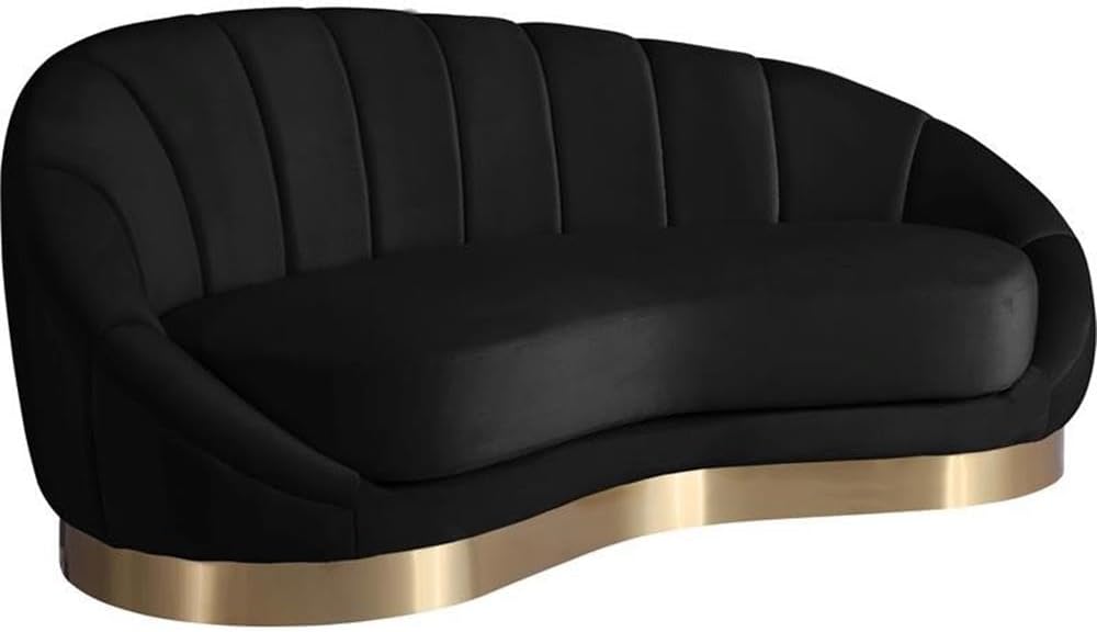 Meridian Furniture Shelly Collection Modern | Contemporary Velvet Upholstered Shell Shaped Chaise with Stainless Steel Base in a Brushed Gold Finish, 79" W x 40" D x 33" H, Cream
