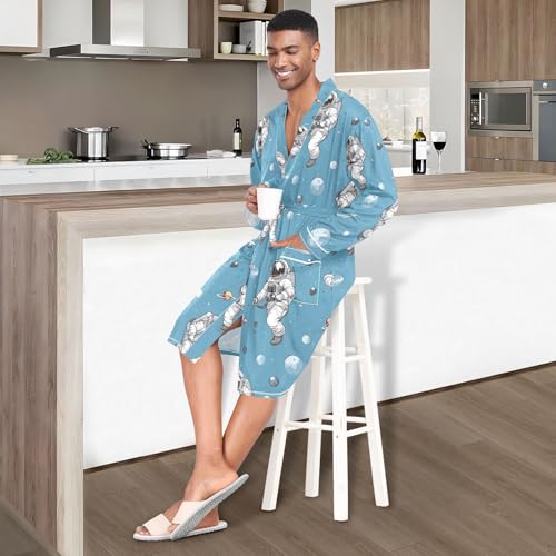 STAYTOP Cartoon Astronaut Men's Kimono Soft Robe Nightgown Long-Sleeve Pajamas Bathrobes4