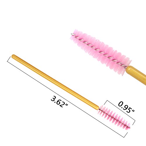 100 Pack Mascara Wands Bulk Disposable Eyelash Brushes Lash Extensions Makeup Brush Applicator Tool Bulk, Gold/Pink #TOP4