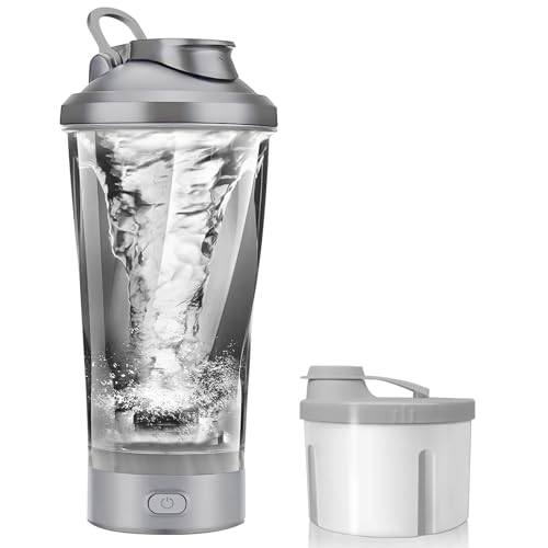 KOOSREEL Electric Protein Shaker Bottle, 16 oz Rechargeable Vortex Electric Mixer with Powder Storage Box, BPA Free, Shaker Cups for Protein Shakes & Meal Replacement Shakes
