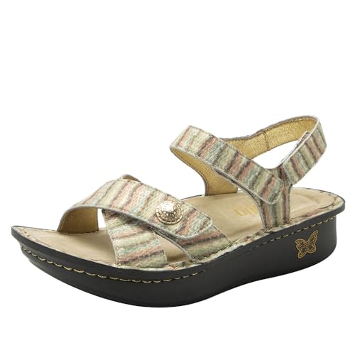 Alegria Women Kelsi Marrone Cross Strap Adjustable Leather Sandal 11.5-12 Wide Width US