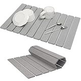 Stone Dish Drying Mat for Kitchen Counter - 24"Γ16" Large Quick Drying Absorbent Diatomite Diatomaceous Earth Mat, Foldable Fast Absorbing Drying Stone Pad for Dishes Bottles Utensils Cup (Light Gray)