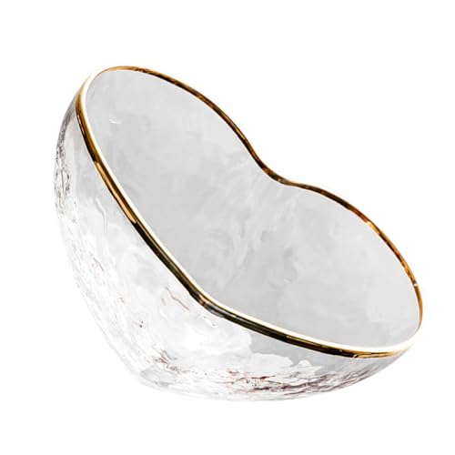 GLEAVI 透明ガラス製ハート型フルーツサラダボウル 中 金縁付き 食卓用サービングボウル 野菜 麺類対応 家 レストラン兼用 贈答用にも適し