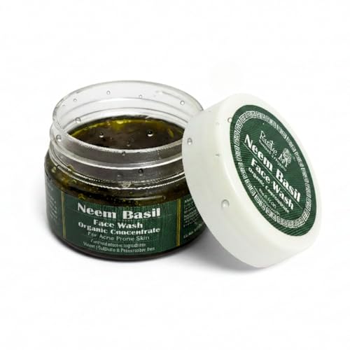 Rustic Art Neem Basil Face Wash Concentrate for Acne Control | 3X Concentrated Deep Cleansing Gel | Anti-Pimple Organic Herbal Formula | Sulphate Paraben Free | Oily Acne Prone Skin | 50g