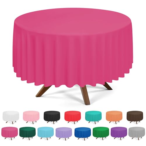 YSYJ 3 Pack Hot Pink Plastic Tablecloth Disposable Round Table Cloth 84 Inch Table Cover for Parties