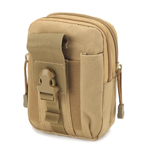Azarxis ウエストポーチ スマホポーチ Molle対応 スマートフォン 多機能 モールシステム ユーティリティ EDCポーチ サバゲ― タクティカル ミリタリーポーチ (2カーキ)