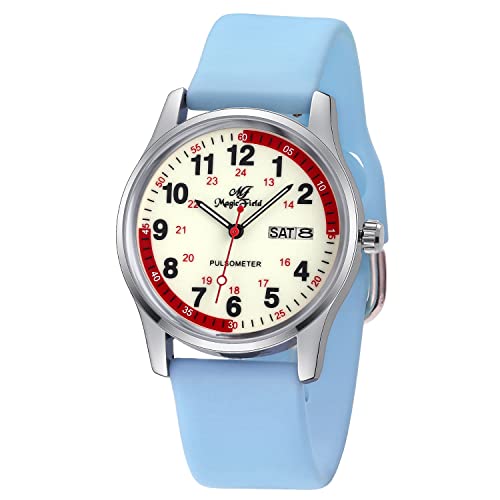 ManChDa Nurse Watch Nursing Watch Medical Watch for Women Men Waterproof Watch with Second Hand, 2-8. Light Blue, 4-j. Light Blue Calendar