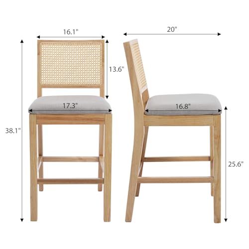 Image of Rattan Counter Height Bar Stools, 25.6'' Modern Counter Stools with Cane Back, Mid Century Bar Chairs for Kitchen Counter /Home Bar /Cafe, Set of 2, Grey