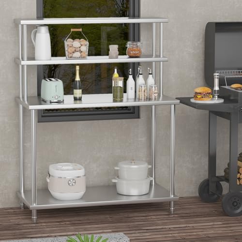 Stainless Steel Work Table with Overshelves, 48 x 24 Inch Heavy Duty Kitchen Prep Table with Adjustable Shelf for Commercial Restaurant, Warehouse, Garage