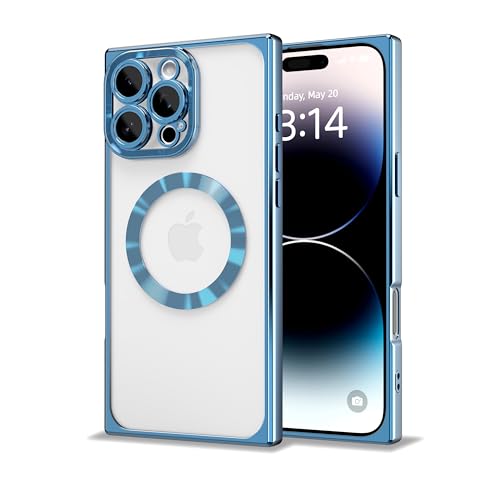 IAIYOXI Rectangle Magnetic Clear Case for iPhone 13 Pro Max, [Compatible with MagSafe],Soft Plating Phone Case with Full Camera Lens Protection,Anti-Scratch Shockproof Slim Cover, Blue by IAIYOXI - Used condition - US$7.42