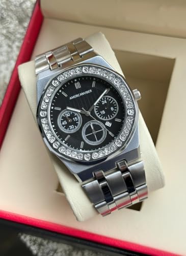 Image of AMERICANVIBER Diamond-Studded Men's Analog Watch with Adjustable Belt
