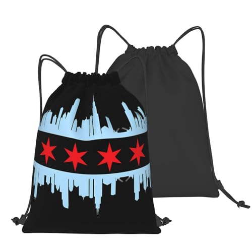 Chicago City Flag Skyline Drawstring Backpack Bag Large Gym Sackpack Yoga Packet, Painting2