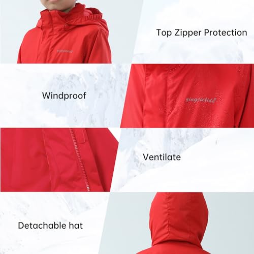 Image of YINGJIELIDE Boys Girls Waterproof Rain Jackets Kids Easy to Fold Windbreaker Lightweight Outdoor Hooded Raincoat