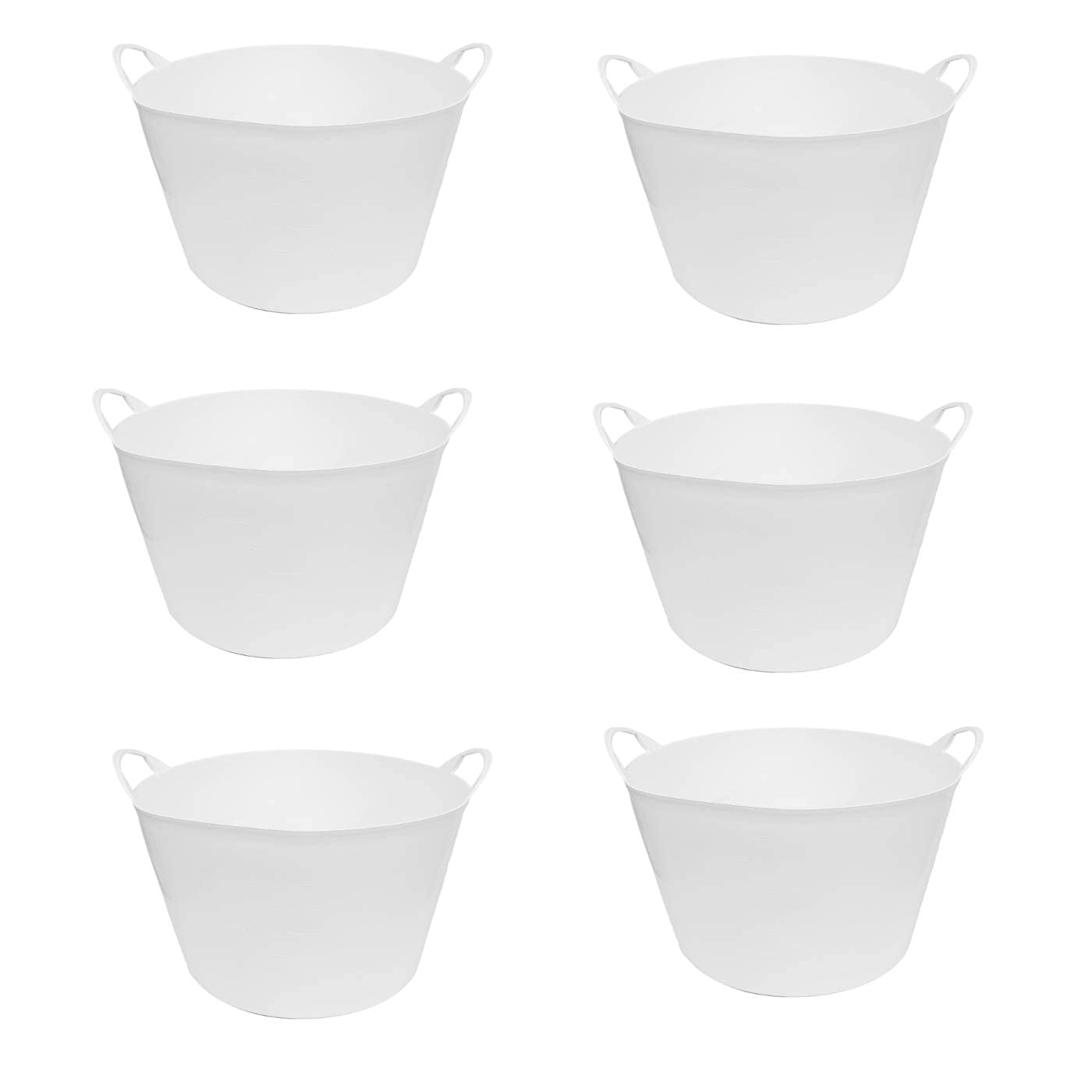 Pack de 6 capazos de plástico Flexible, de Color Blanco, de 58 x 33,5 cm con Capacidad de 65 litros, con Asas, Ideal para Trabajo de Vendimia, Agricultura…Cubo de plástico(6uds/ 65 litros Blanco)