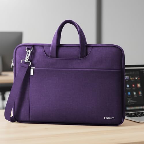 Image of Ferkurn Laptop Case Bag for Women Men Briefcase Messenger Bag, 15.6 16 Inch | Compatible with MacBook Pro M5 /HP OmniBook Omen Envy /Lenovo Yoga IdealPad /Dell Inspiron, Carrying Computer Bag,Purple