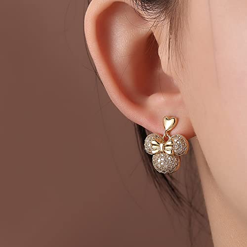 Kokoma Cute Dangle Mouse Stud Earrings Rhinestone CZ Heart Bow Knot Dangling Drop Earrings Cartilage Jewelry for Women2