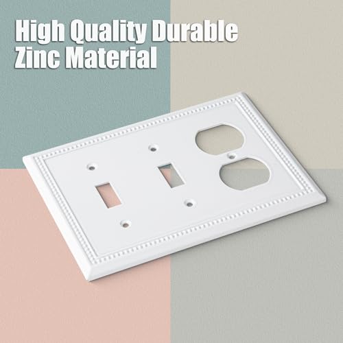 Image of Henne Bery Sunken Pearls Heavy Duty Decorative Wall Plate Switch Plate Outlet Cover (Double Toggle /Single Duplex, White)