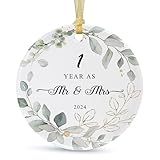 SIBERTEL 1 Year as Mr & Mrs 2022 Christmas Hanging,Anniversary Ornament,1st for Couple,Anniversary Ceramic Ornament for Decorating Christmas Home Weddings,Anniversary Collectible Keepsake(2.9'')