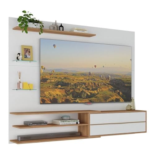 Painel para Tv até 65 Polegadas 1 Porta e Prateleiras Multimóveis Mp1064 Branco/rustic Painel para Tv até 65 Polegadas 1 Porta e Prateleiras Multimóveis Mp1064 Branco/rustic