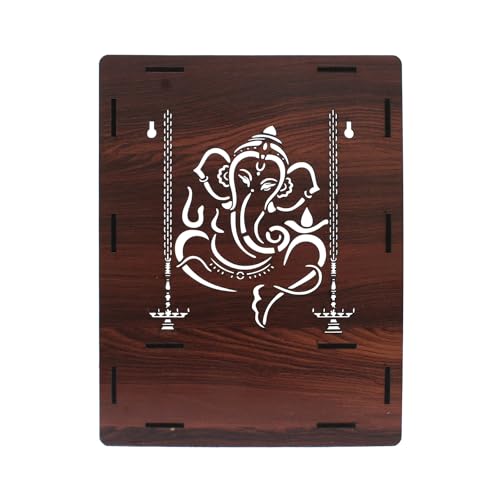 Image of Olive Tree Ethnic Wooden Pooja Mandir for Home Handcrafted Puja Stand | Wall Mounted with LED Spot Light | Mandapam, Pooja Ghar, Temple Office Decor - Walnut Size 12X12X16 Inch 1004
