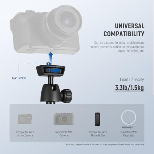 Image of NEEWER Phone Tripod for Camera with Cell Phone Holder & Remote, 62.9 inch All Metal Selfie Stick Travel Vlog Video Recording Portable Stand Compatible with iPhone Canon Sony Nikon, Cleaning Cloth, TS05