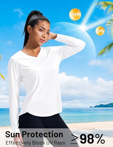 Image of MIER Womens Long Sleeve Sun Shirt UPF 50+ Quick Dry V-Neck Workout Tops