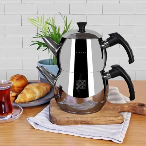 Serenk Edelstahl-Teekannen-Set (Caydanlik), 18/10, 2-teilig, 1 L + 1,5 L – Ansicht 3