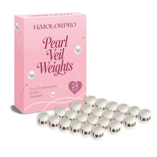 HAIOLORPRO 24 Pairs Veil Weights Magnetic, Double-Sided Pearl Veil Weights for Securing Long Veils - Strong Hold & Non-Damaging, Premium Outdoor Wedding Accessories for Brides (White)