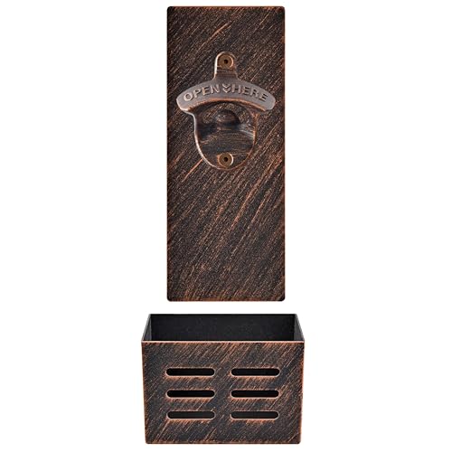 HAIICEN Magnetic Beer Bottle Cap Opener Wall Mounted with Cap Catcher and Rustic Stainless Steel...