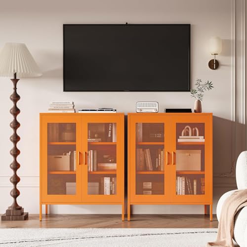 Miniatura 2 de Armario Metalico De Puertas De Malla,Aparador De Metal,Marco De Acero,Armario Para Licores Con Estantes Ajustables,Para Cocina, Sala De Estar, Oficina En Casa,40 X 80 X 102al Cm, Naranja