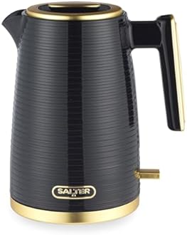Salter Palermo Electric 1.7L Kettle - 3000W Rapid Boil, 360° Swivel Base, Auto Shut-Off, Boil-Dry Sensor, Anti-Limescale Filter, Easy View Water Window, Strix Controller, Black & Gold