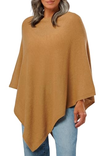 Fishers Finery Women's 100% Cashmere Knit Poncho (Tan, One Size)
