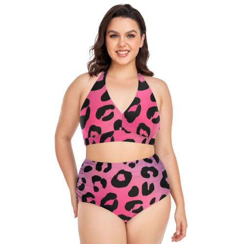 Maillot de bain deux pièces avec maintien réglable et imprimé léopard fluo