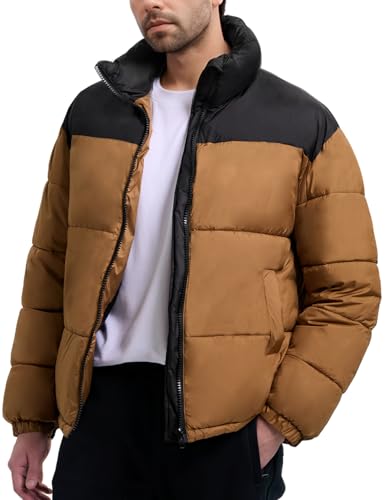 Mens Puffer Jacket Winter Warm Lightweight Puffy Coats Waterproof Long Sleeve Zip Up Quilted Parka Jackets