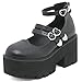 Produktbild WOilERQ Causal Ankle Strap Mary Jane Damen Pumps Round Toe Double Ankle Strap Back Zipper Chunky Shoes Comfort Lolita Goth Plateau Dress Classic Schuhe,Schwarz,9