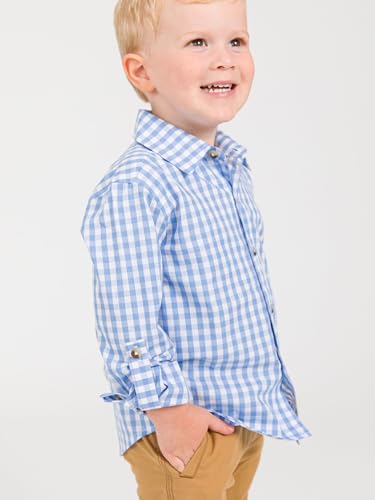 Image of RUGGEDBUTTS Boys Solid Cotton Long Sleeve Button Down Shirt with Button Tabs