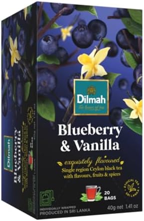 Dilmah Blueberry and Vanilla Flavored Ceylon Black Tea - 20 Tea Bags - 40g