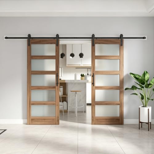 Image of FREDBECK 68 x 84 inch Frosted Glass Barn Doors with Hardware Kit Included