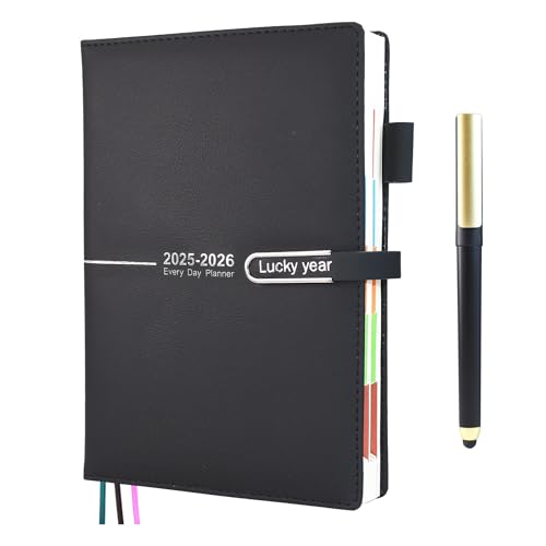 Academic Diary 2025-2026, 13 Month 2025-2026 Diary A5 Page A Day from Aug 2025 to Aug 2026, Daily Planner With Monthly Tabs and Colorful Side Panels,Pen, Pen Loop,Inner Pocket,6.7 × 8.5(Black)