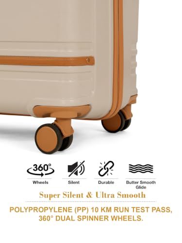 Image of Teakwood Set of 2, 8 Wheels Trolley Bag, Hard Cabin with Zipper Closure, Adjustable Push Button & Cross Side Strap, Number Lock System 360 Degree (Set of 2, Toupe)