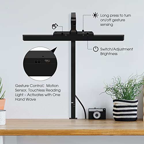 Mediacous Led Desk Lamp, Metal Polarized Architect Clip Light With Gesture Sensing Switch, Eye-Caring Dimmable Swing Arm Desk Lamp With Clamp For Home Office, 4 Color Modes & Brightness Levels #TOP6