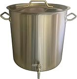 KIR Equipment 8.75 Gallons Stainless Steel Brewing Stock Pot with Spigot Spout + Lid Cover: Heavy-Duty 35 qt Kettle with Faucet Drain Valve Tap to Pour