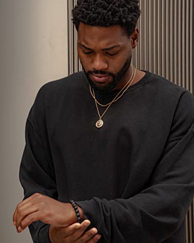 Forge & Foundry Men’s 8Mm Matte Black Solid Onyx Beaded Bracelet | Polished 18K Gold-Plated Signature Bead And Single Gloss Bead | Minimalist Designer Jewelry, Forged For Men (Small) #TOP3