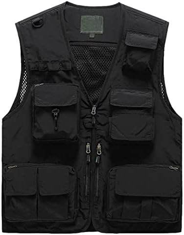 Flygo Men's Casual Lightweight Outdoor Travel Fishing Vest Jacket Multi Pockets (X-Large, Black)