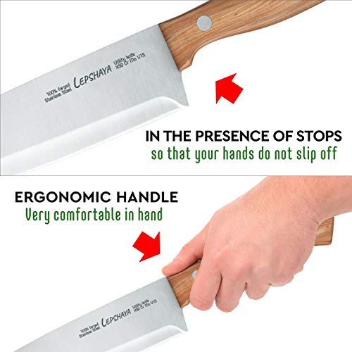 Knife Set 5 pieces Sharp Kitchen Knives Stainless steel blades Wooden Handle Solid ecological acacia Wooden handles - Laser sharpening - Kitchen Chef Knife SET (NEW)