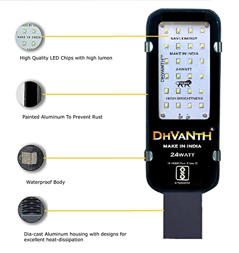 Image of DHVANTH LED 24Watt Outdoor Waterproof Street Light with Osram LED, Aluminum Body, IP 65 Driver for Outdoor use. 24W Pack-1