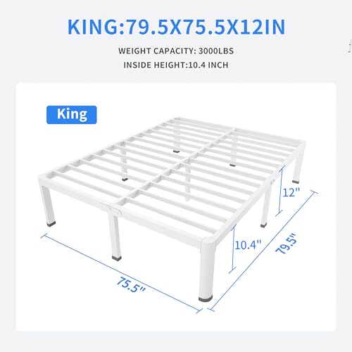 MAF 12 Inch King Metal Platform Bed Frame White with Round Corner Legs by MAF - Used condition - Image 3