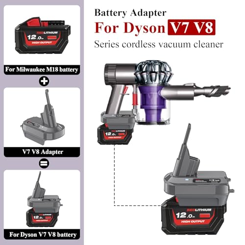 Convertidor de batería DeWalt y Milwaukee para Dyson V8 y V7 con succión prolongada 3